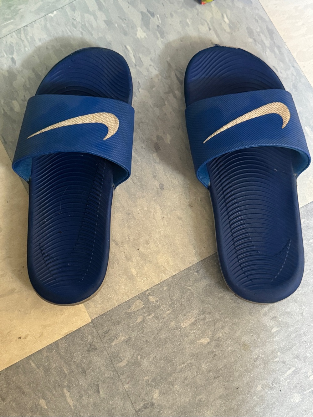 Nike Blue and White Slide Sandals with Swoosh